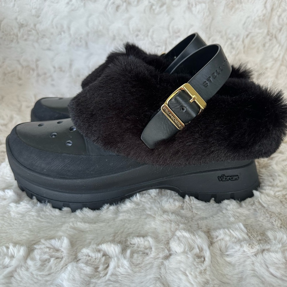 Stella McCartney Black Clogs with Gold Buckle